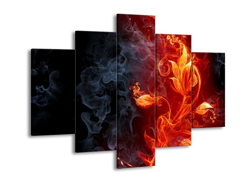 Glas schilderij Bloem | Rood, Zwart, Geel | 150x105cm 5Luik