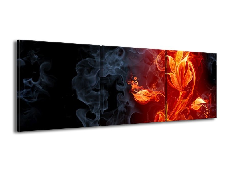 Canvas schilderij Bloem | Rood, Zwart, Geel | 150x50cm 3Luik