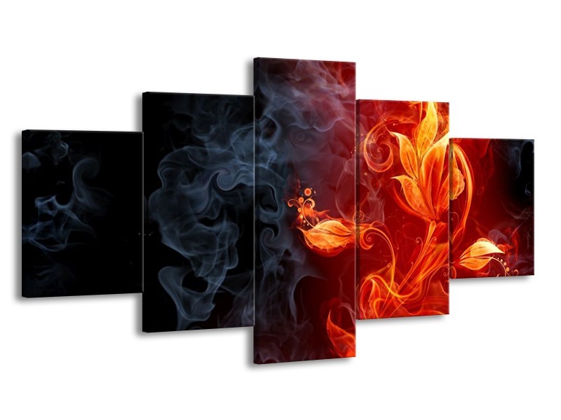 Canvas schilderij Bloem | Rood, Zwart, Geel | 150x80cm 5Luik