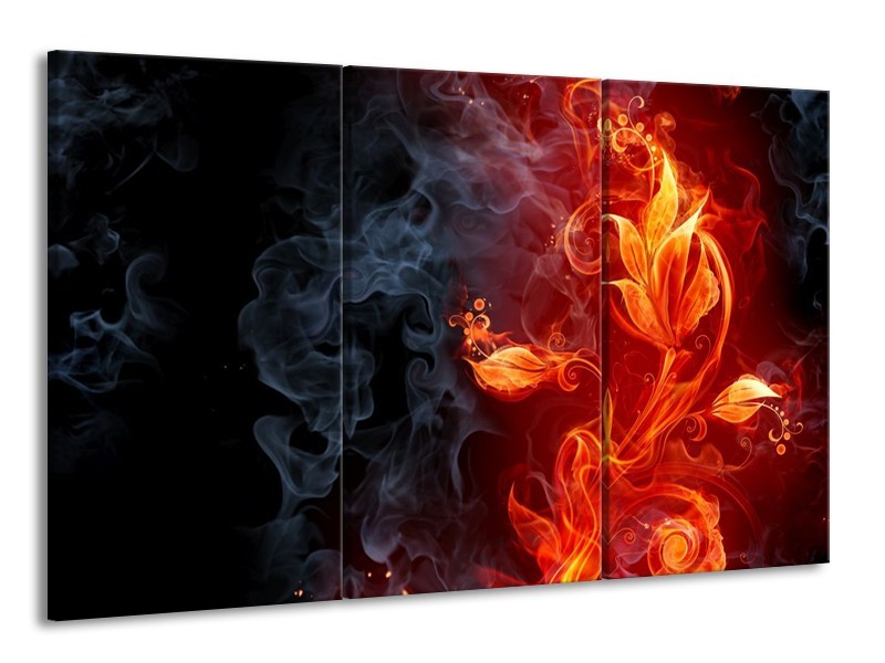 Glas schilderij Bloem | Rood, Zwart, Geel | 165x100cm 3Luik