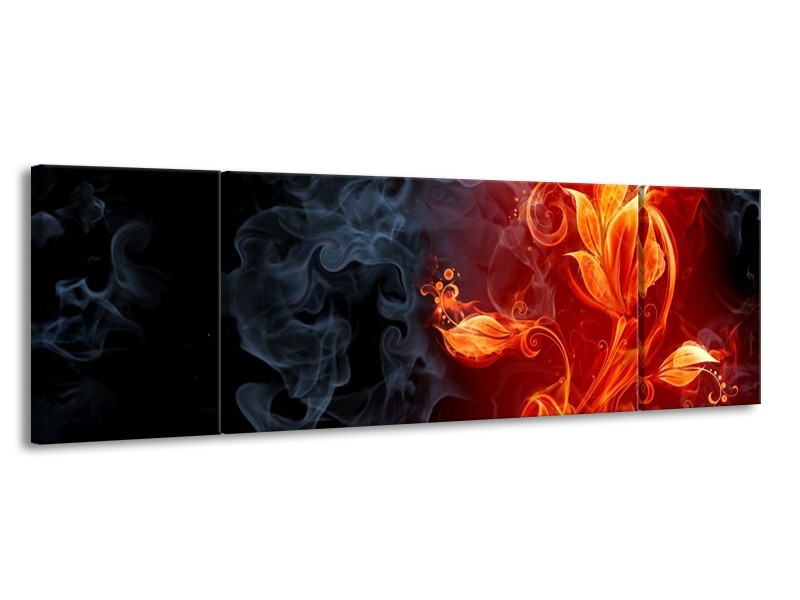 Canvas schilderij Bloem | Rood, Zwart, Geel | 170x50cm 3Luik
