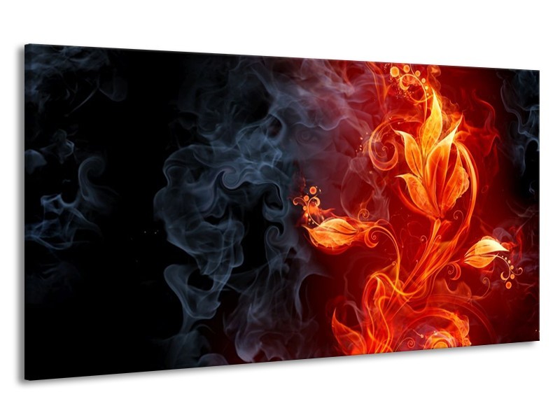 Canvas schilderij Bloem | Rood, Zwart, Geel | 190x100cm 1Luik