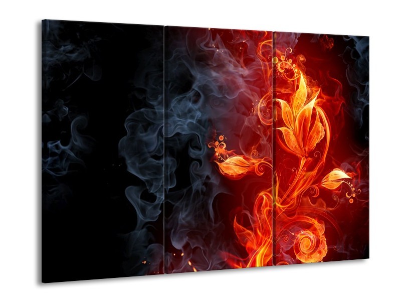 Canvas schilderij Bloem | Rood, Zwart, Geel | 90x60cm 3Luik