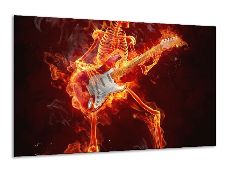 Canvas schilderij Gitaar | Rood, Zwart, Geel | 120x70cm 1Luik