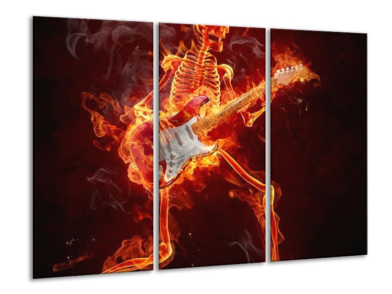 Canvas schilderij Gitaar | Rood, Zwart, Geel | 120x80cm 3Luik