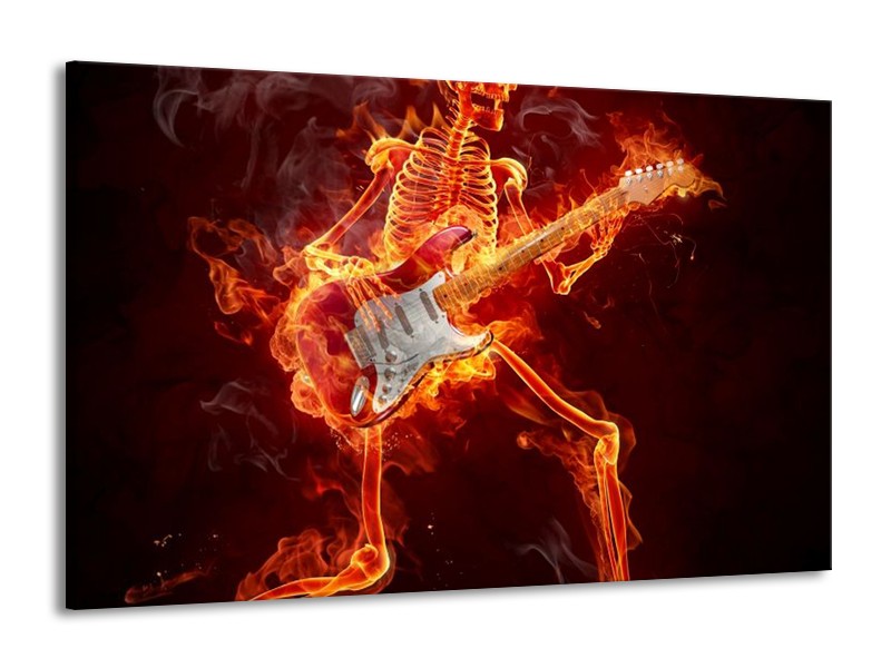 Canvas schilderij Gitaar | Rood, Zwart, Geel | 140x90cm 1Luik