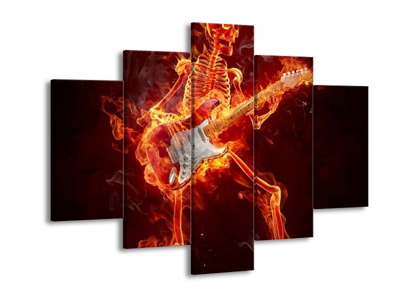 Glas schilderij Gitaar | Rood, Zwart, Geel | 150x105cm 5Luik