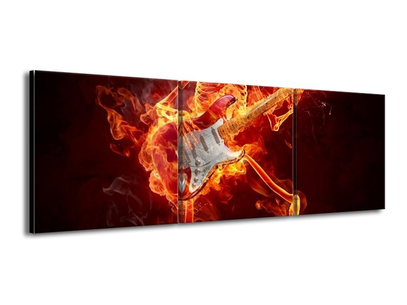 Canvas schilderij Gitaar | Rood, Zwart, Geel | 150x50cm 3Luik