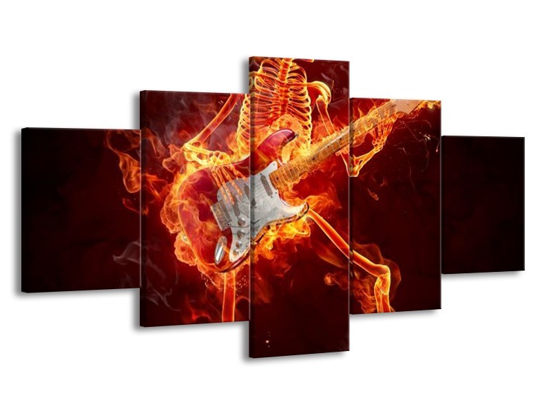 Canvas schilderij Gitaar | Rood, Zwart, Geel | 150x80cm 5Luik