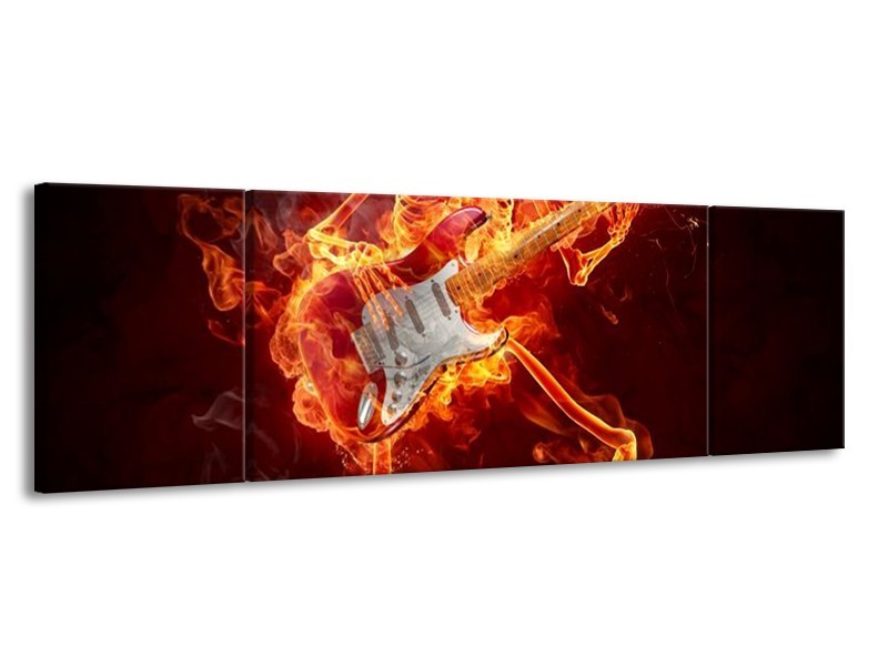 Canvas schilderij Gitaar | Rood, Zwart, Geel | 170x50cm 3Luik