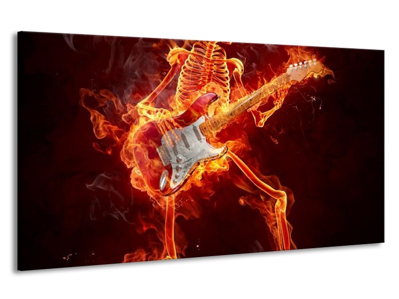 Canvas schilderij Gitaar | Rood, Zwart, Geel | 190x100cm 1Luik