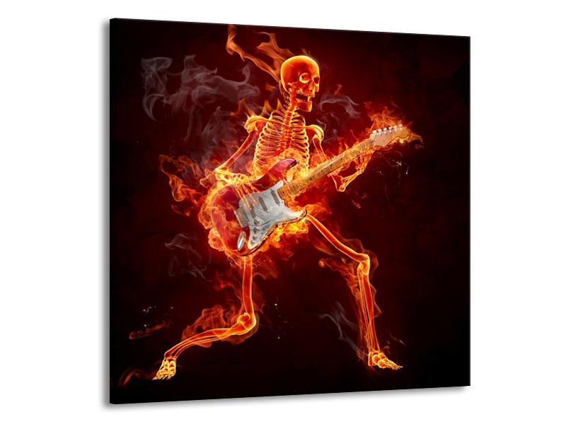 Canvas schilderij Gitaar | Rood, Zwart, Geel | 50x50cm 1Luik