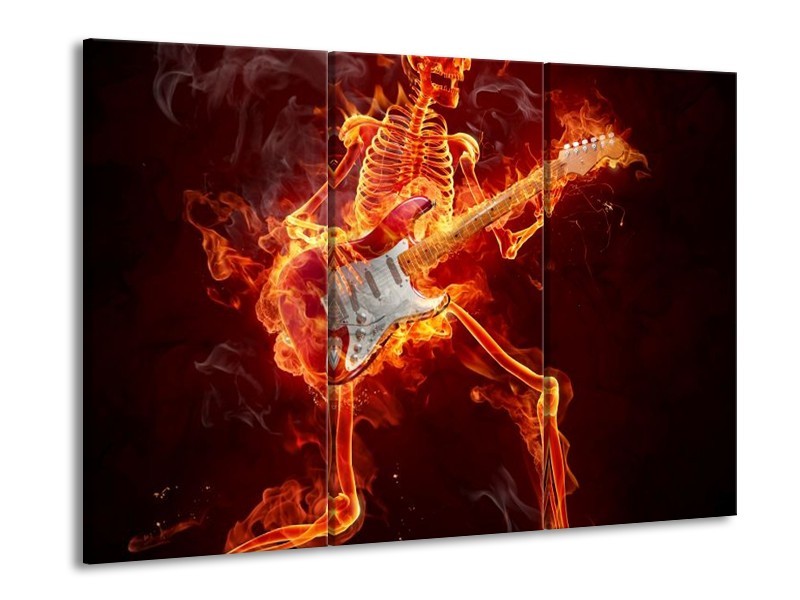 Canvas schilderij Gitaar | Rood, Zwart, Geel | 90x60cm 3Luik