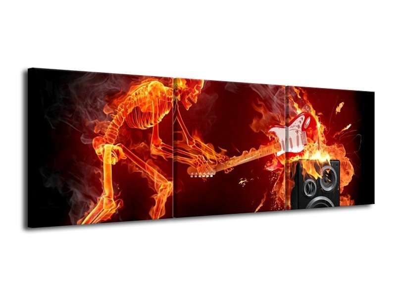 Canvas schilderij Muziek | Rood, Zwart, Geel | 120x40cm 3Luik