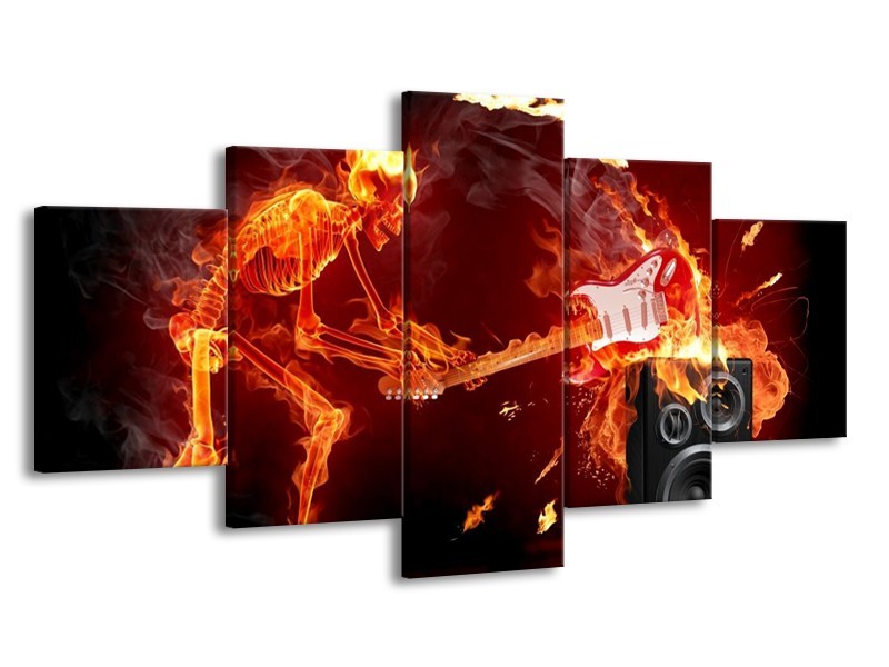 Canvas schilderij Muziek | Rood, Zwart, Geel | 150x80cm 5Luik