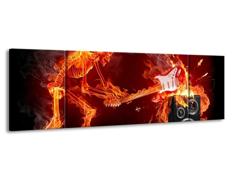 Canvas schilderij Muziek | Rood, Zwart, Geel | 170x50cm 3Luik