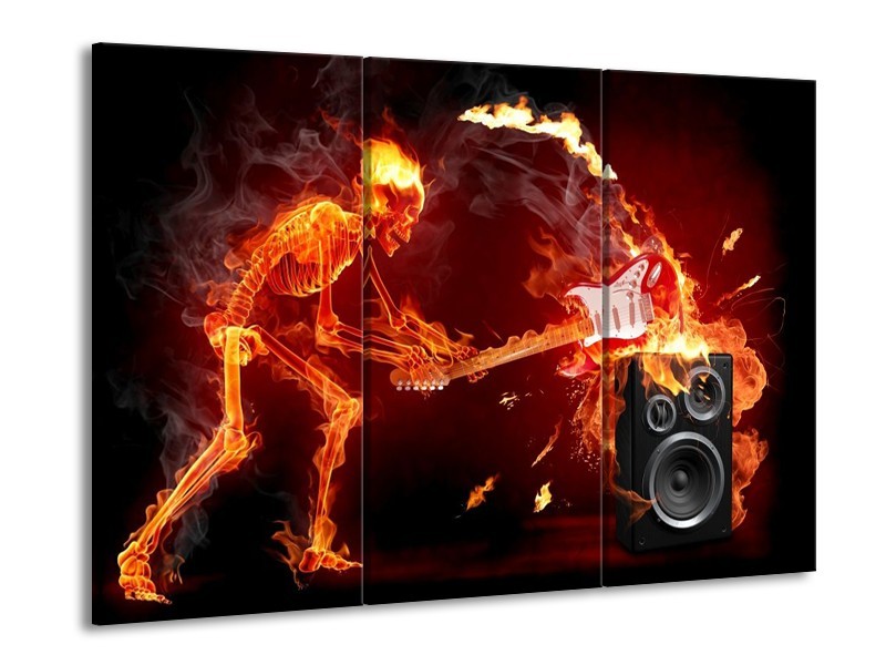 Canvas schilderij Muziek | Rood, Zwart, Geel | 90x60cm 3Luik