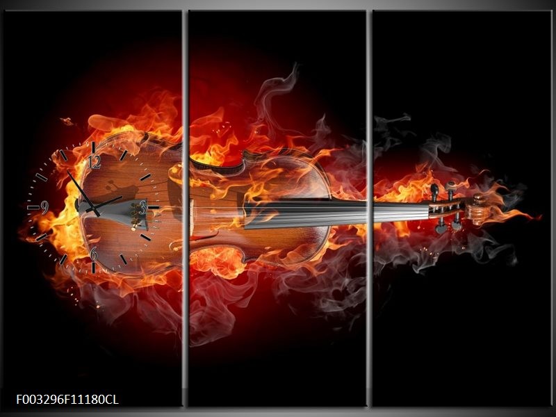 Klok schilderij Gitaar | Rood, Zwart, Geel | 111x80cm 3Luik