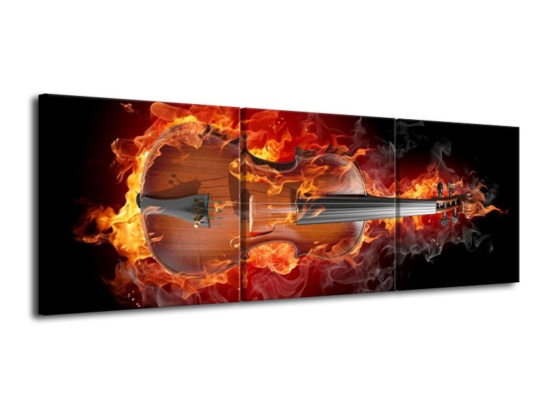 Glas schilderij Gitaar | Rood, Zwart, Geel | 120x40cm 3Luik