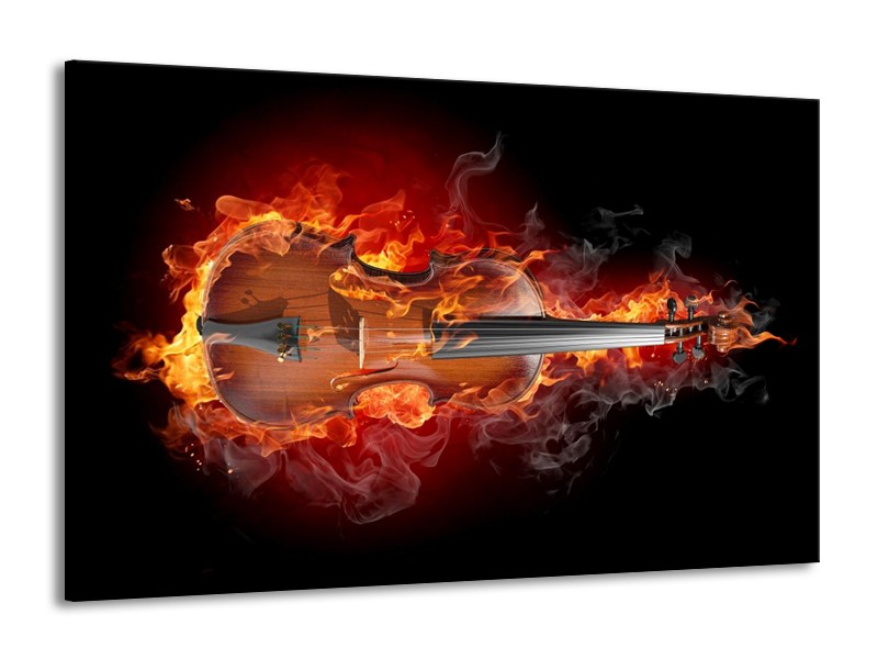 Canvas schilderij Gitaar | Rood, Zwart, Geel | 140x90cm 1Luik