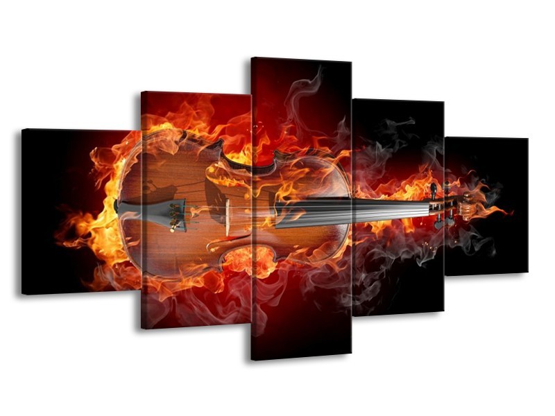 Canvas schilderij Gitaar | Rood, Zwart, Geel | 150x80cm 5Luik