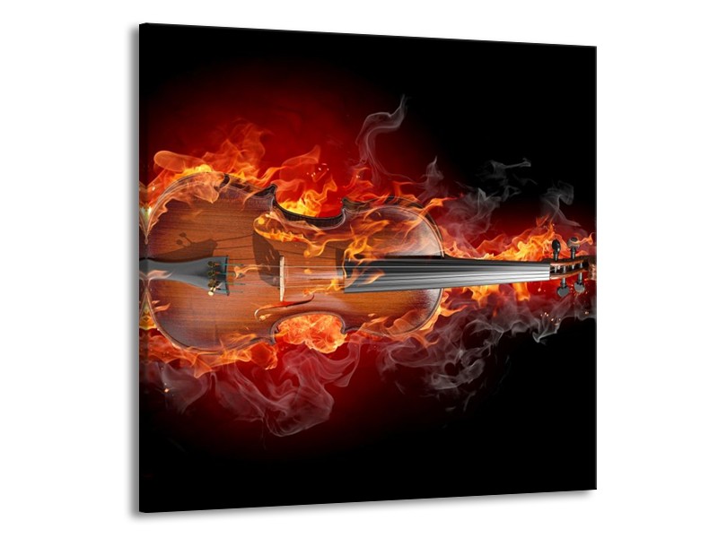 Canvas schilderij Gitaar | Rood, Zwart, Geel | 50x50cm 1Luik