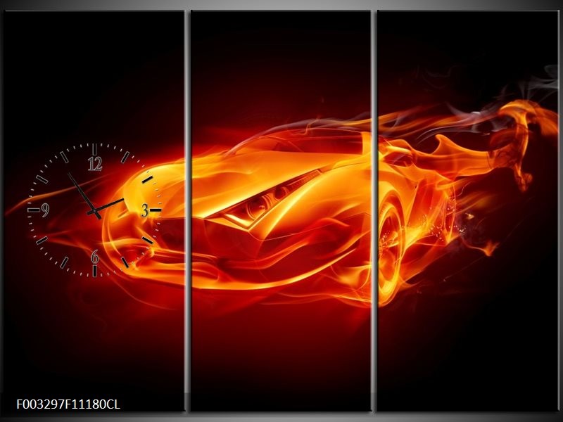 Klok schilderij Auto | Rood, Zwart, Geel | 111x80cm 3Luik