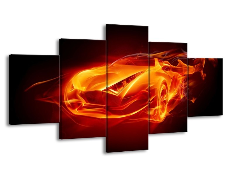 Glas schilderij Auto | Rood, Zwart, Geel | 150x80cm 5Luik