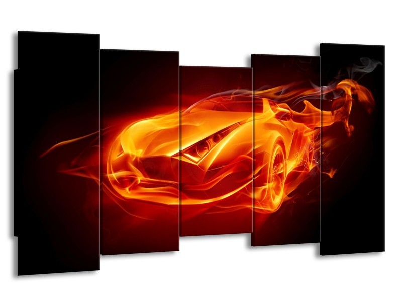 Canvas schilderij Auto | Rood, Zwart, Geel | 150x80cm 5Luik