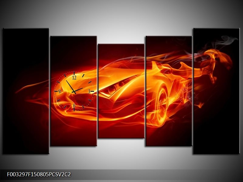 Klok schilderij Auto | Rood, Zwart, Geel | 150x80cm 5Luik