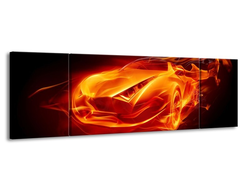 Canvas schilderij Auto | Rood, Zwart, Geel | 170x50cm 3Luik
