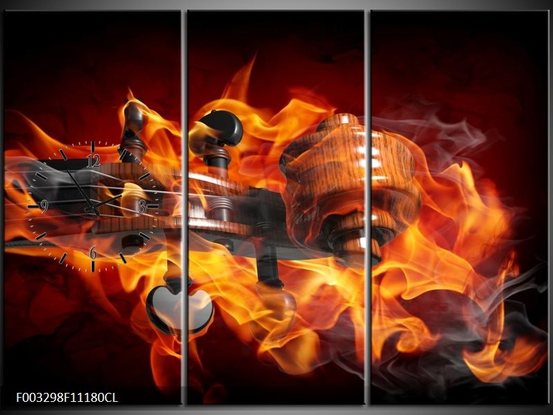 Klok schilderij Abstract | Rood, Zwart, Geel | 111x80cm 3Luik