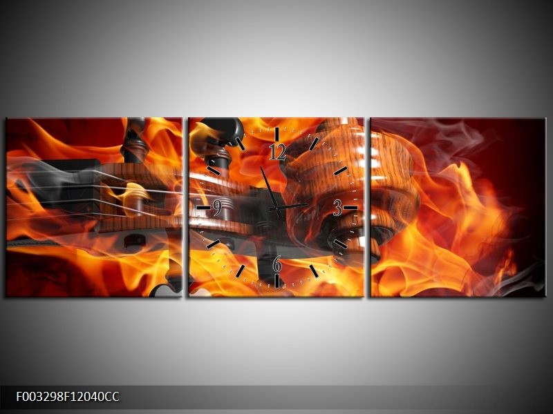 Klok schilderij Abstract | Rood, Zwart, Geel | 120x40cm 3Luik