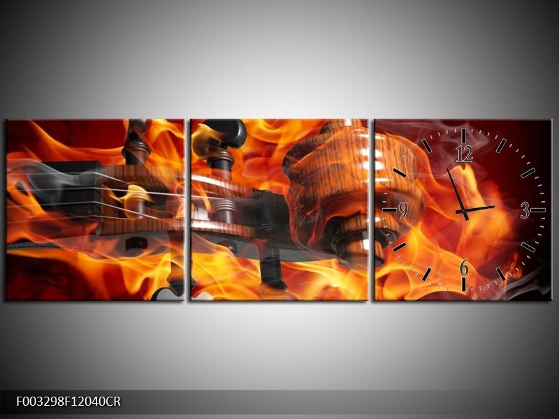 Klok schilderij Abstract | Rood, Zwart, Geel | 120x40cm 3Luik