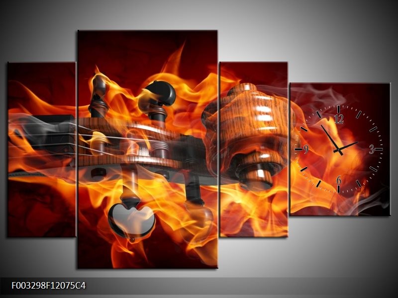 Klok schilderij Abstract | Rood, Zwart, Geel | 120x75cm 4Luik