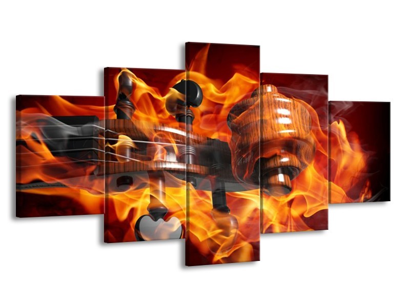 Canvas schilderij Abstract | Rood, Zwart, Geel | 150x80cm 5Luik