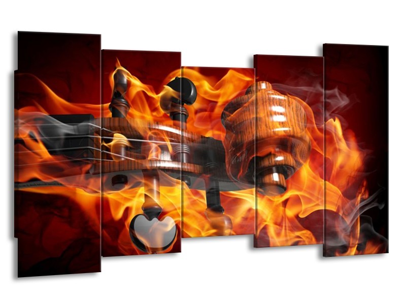 Canvas schilderij Abstract | Rood, Zwart, Geel | 150x80cm 5Luik