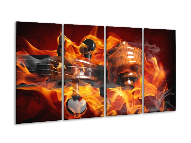 Canvas schilderij Abstract | Rood, Zwart, Geel | 160x80cm 4Luik