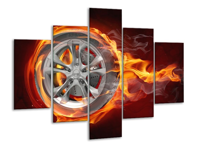 Glas schilderij Wiel | Rood, Zwart, Geel | 100x70cm 5Luik