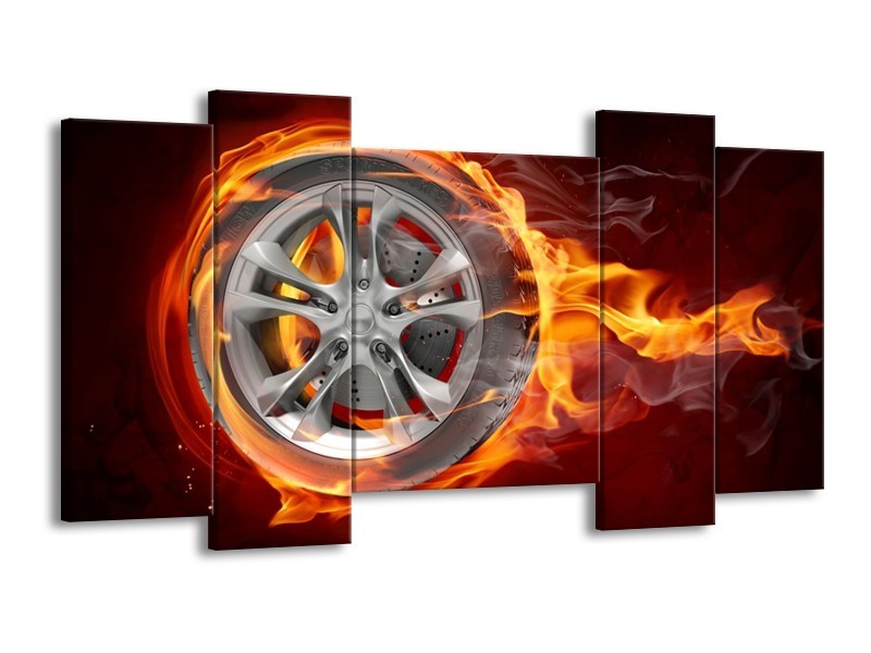 Glas schilderij Wiel | Rood, Zwart, Geel | 120x65cm 5Luik