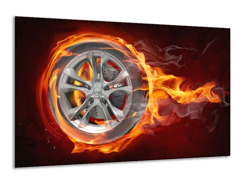 Glas schilderij Wiel | Rood, Zwart, Geel | 120x70cm 1Luik