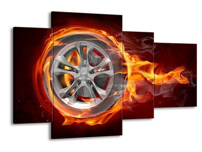 Glas schilderij Wiel | Rood, Zwart, Geel | 120x75cm 4Luik