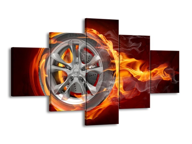 Glas schilderij Wiel | Rood, Zwart, Geel | 125x70cm 5Luik