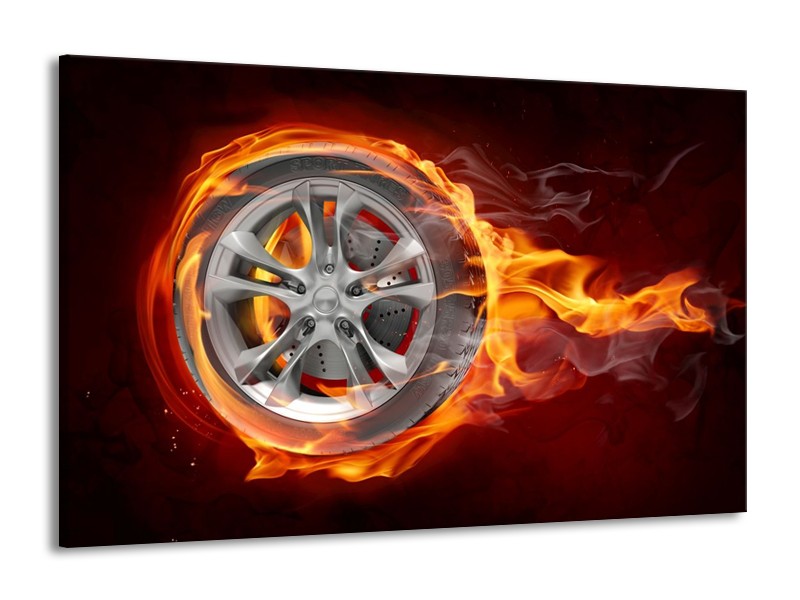 Glas schilderij Wiel | Rood, Zwart, Geel | 140x90cm 1Luik