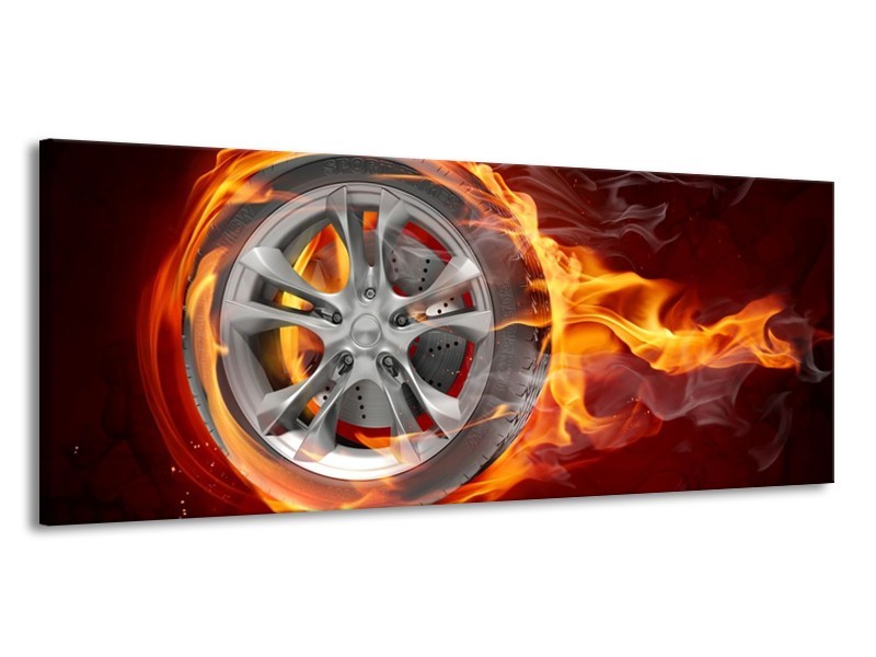 Glas schilderij Wiel | Rood, Zwart, Geel | 145x58cm 1Luik