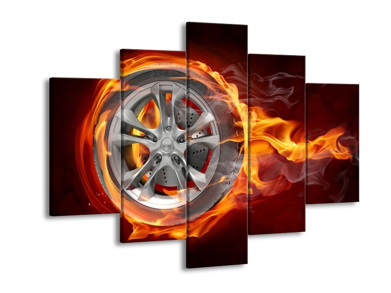 Glas schilderij Wiel | Rood, Zwart, Geel | 150x105cm 5Luik