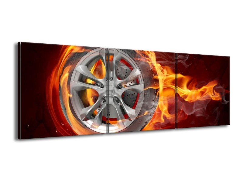 Glas schilderij Wiel | Rood, Zwart, Geel | 150x50cm 3Luik