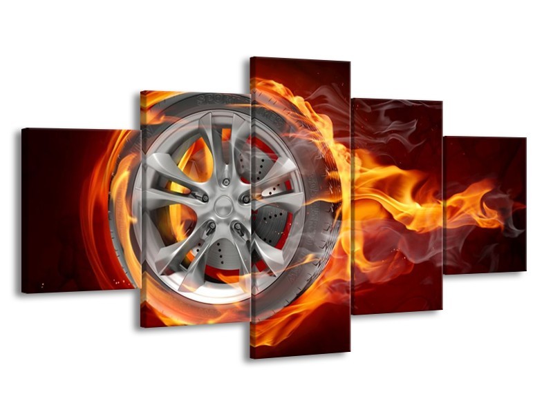 Glas schilderij Wiel | Rood, Zwart, Geel | 150x80cm 5Luik