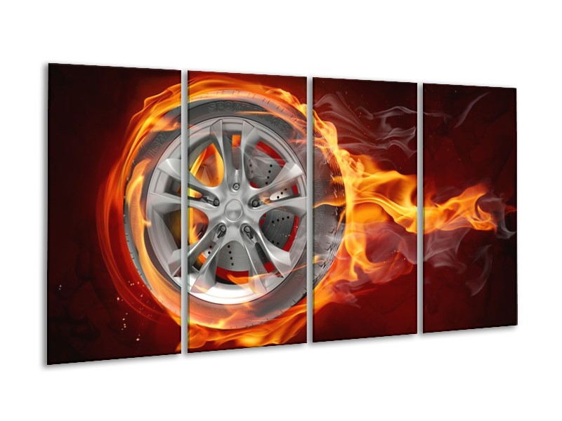 Glas schilderij Wiel | Rood, Zwart, Geel | 160x80cm 4Luik