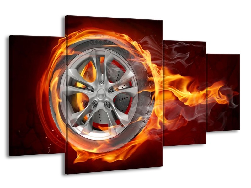 Glas schilderij Wiel | Rood, Zwart, Geel | 160x90cm 4Luik